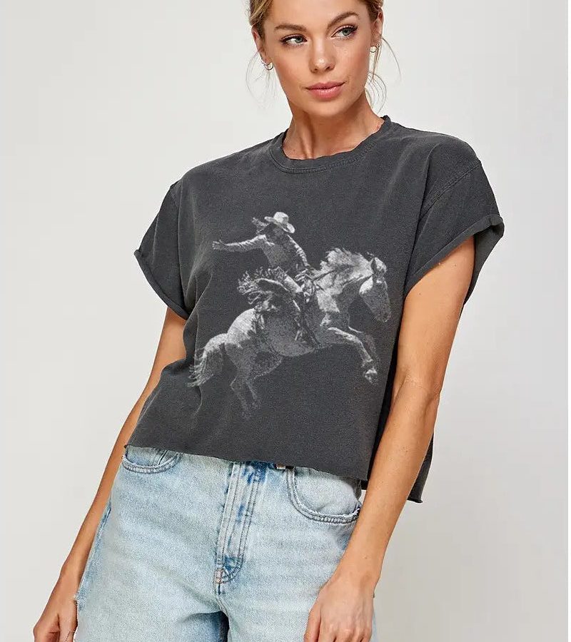 Rodeo Cow Girl Graphic Crop Top