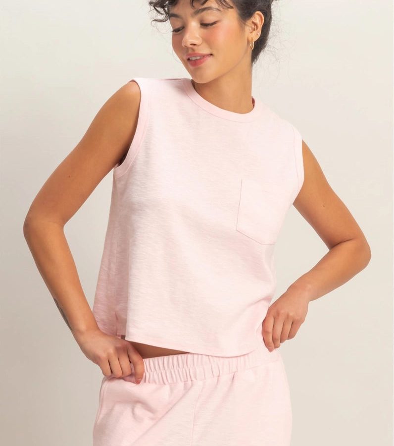 Sleeveless Cotton Top with Pocket