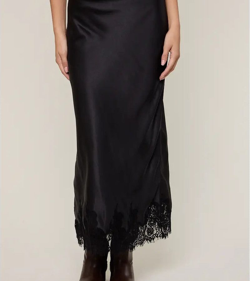 Satin Lace Midi Skirt