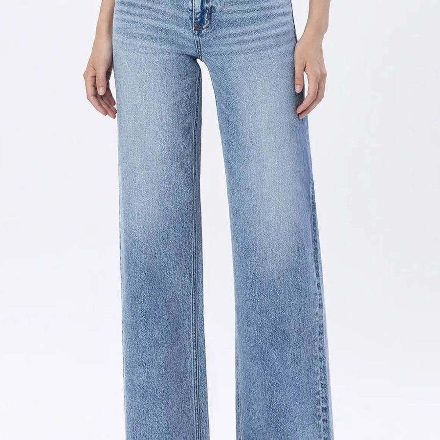 High Rise Raw Hem Wide Jeans