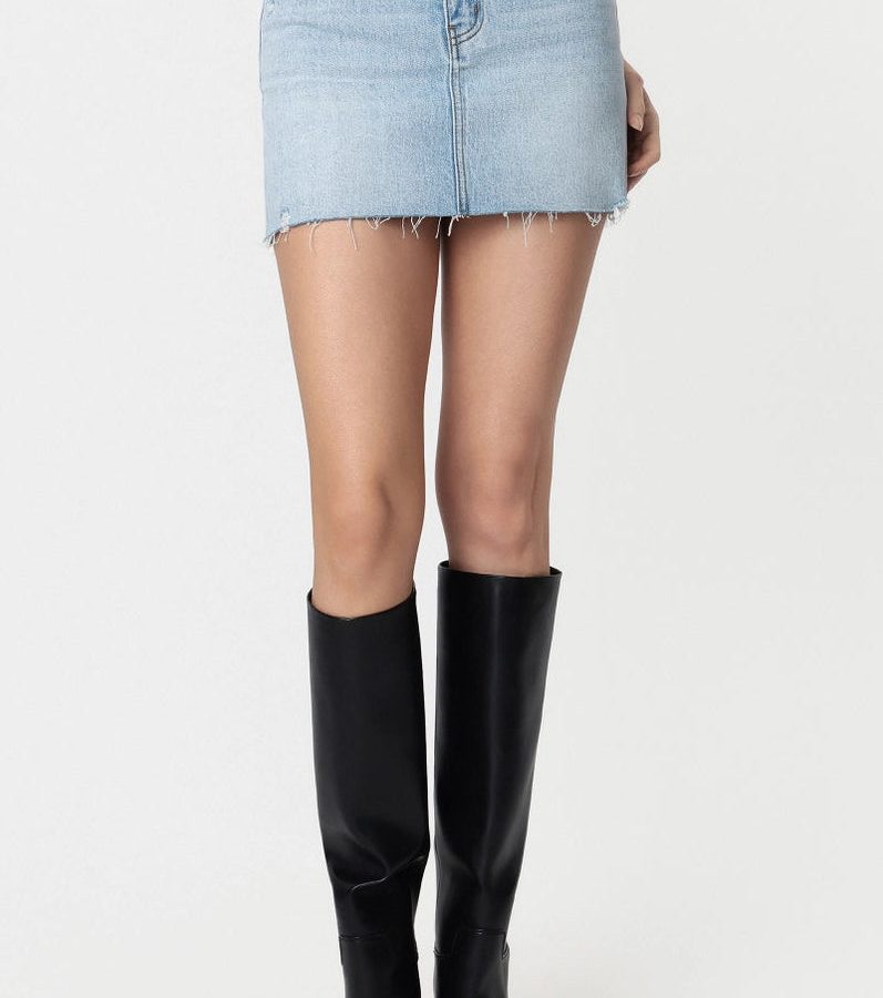 Clean Cut Raw Hem Denim Skirt