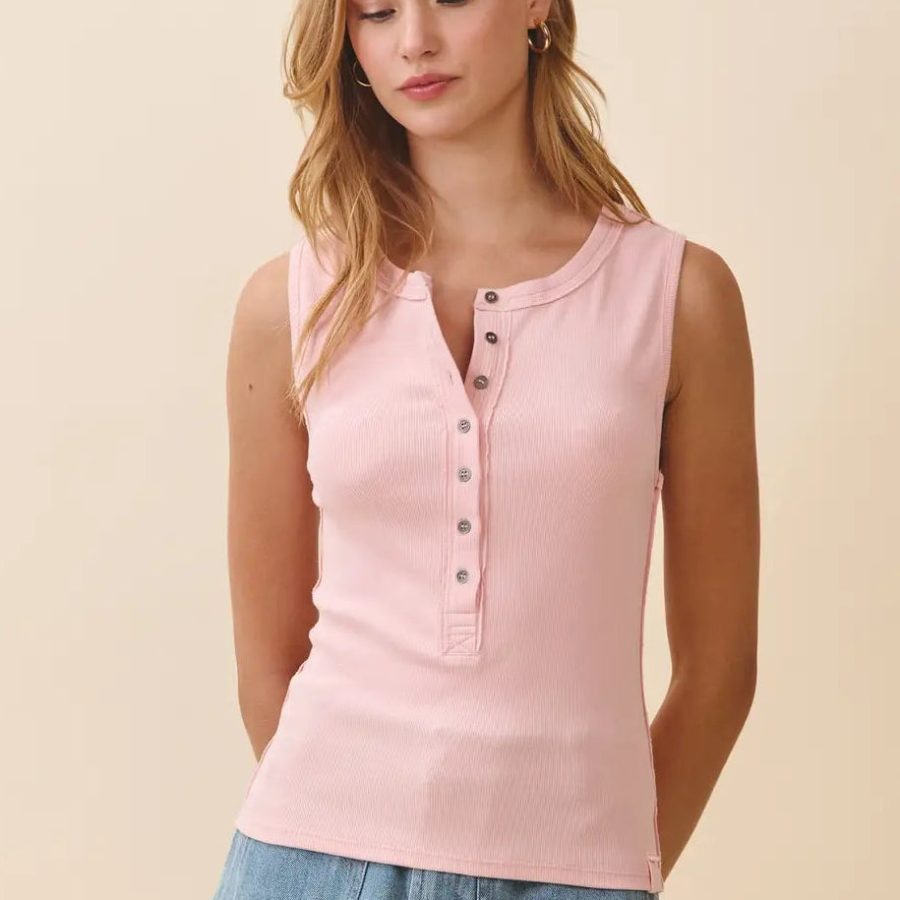 Ribbed Henley Tank Top